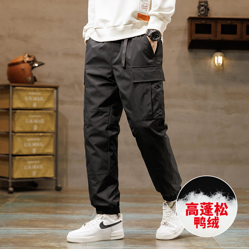 Зимние стильные брендовые популярные утепленные брюки для мужчин с множеством карманов, которые можно открывать, новые брюки из утиных перьев 90 стандарта для повседневной носки