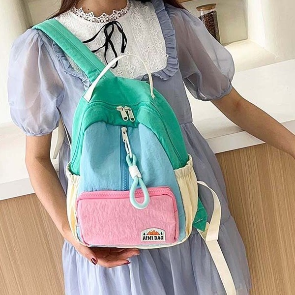 Popular Macaron Contrast Color Backpack Women's 2025 New Cute Splicing Small Backpack Large Capacity Children's Backpack