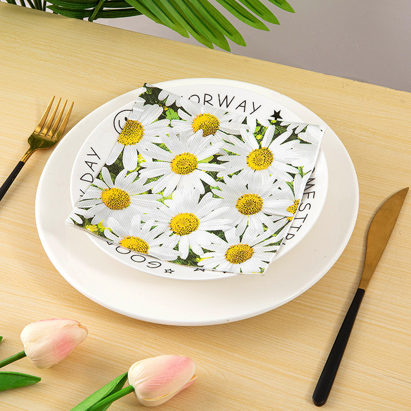 Cross-Border Customized Daisy Printed Napkins, Flower Table Decoration Napkins, Birthday Party Napkins Supplies