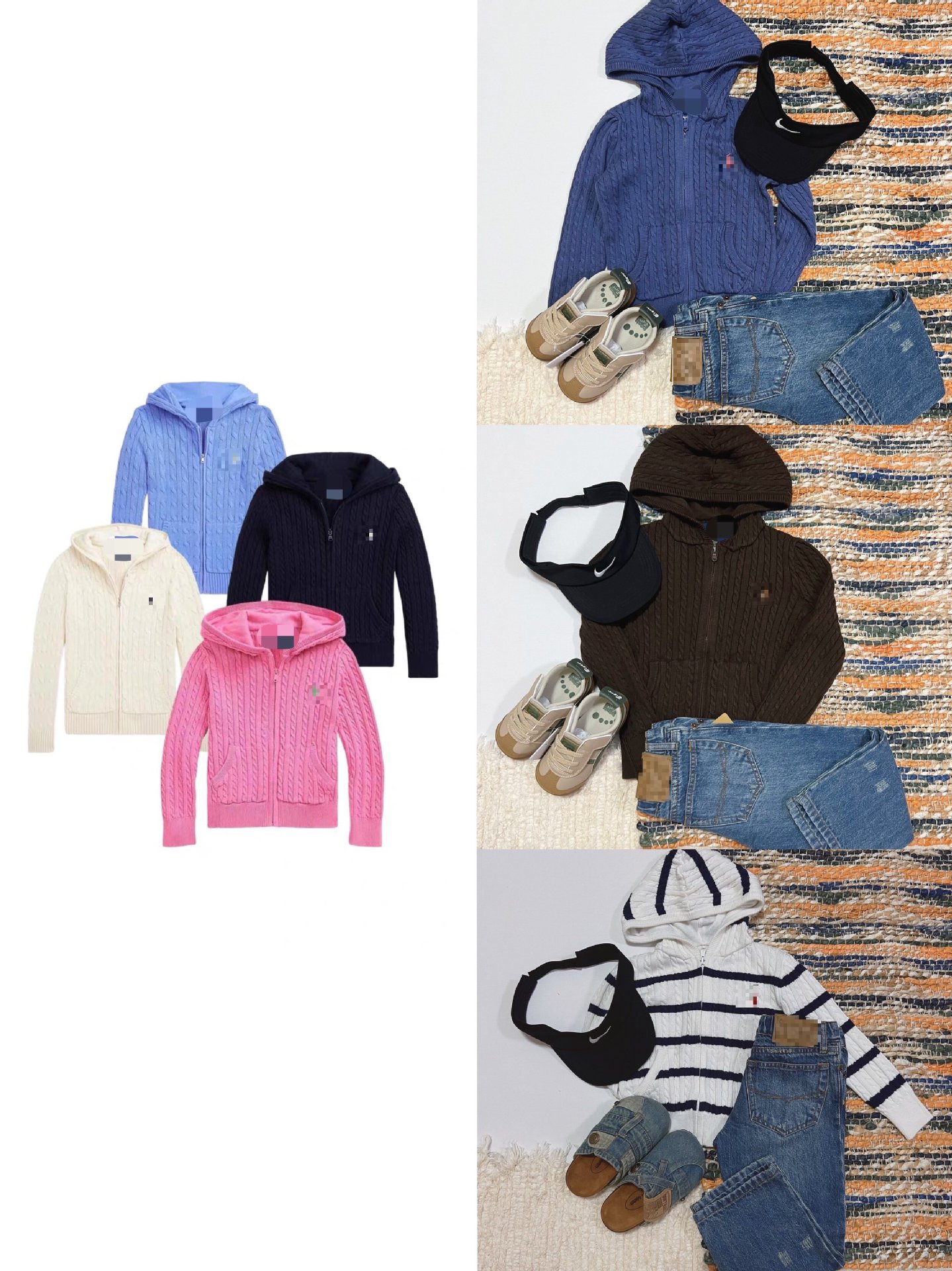 (in Stock) Little Pony Multi-Color Hooded Cable Knit Children's Cardigan Parent-Child Zipper Jacket