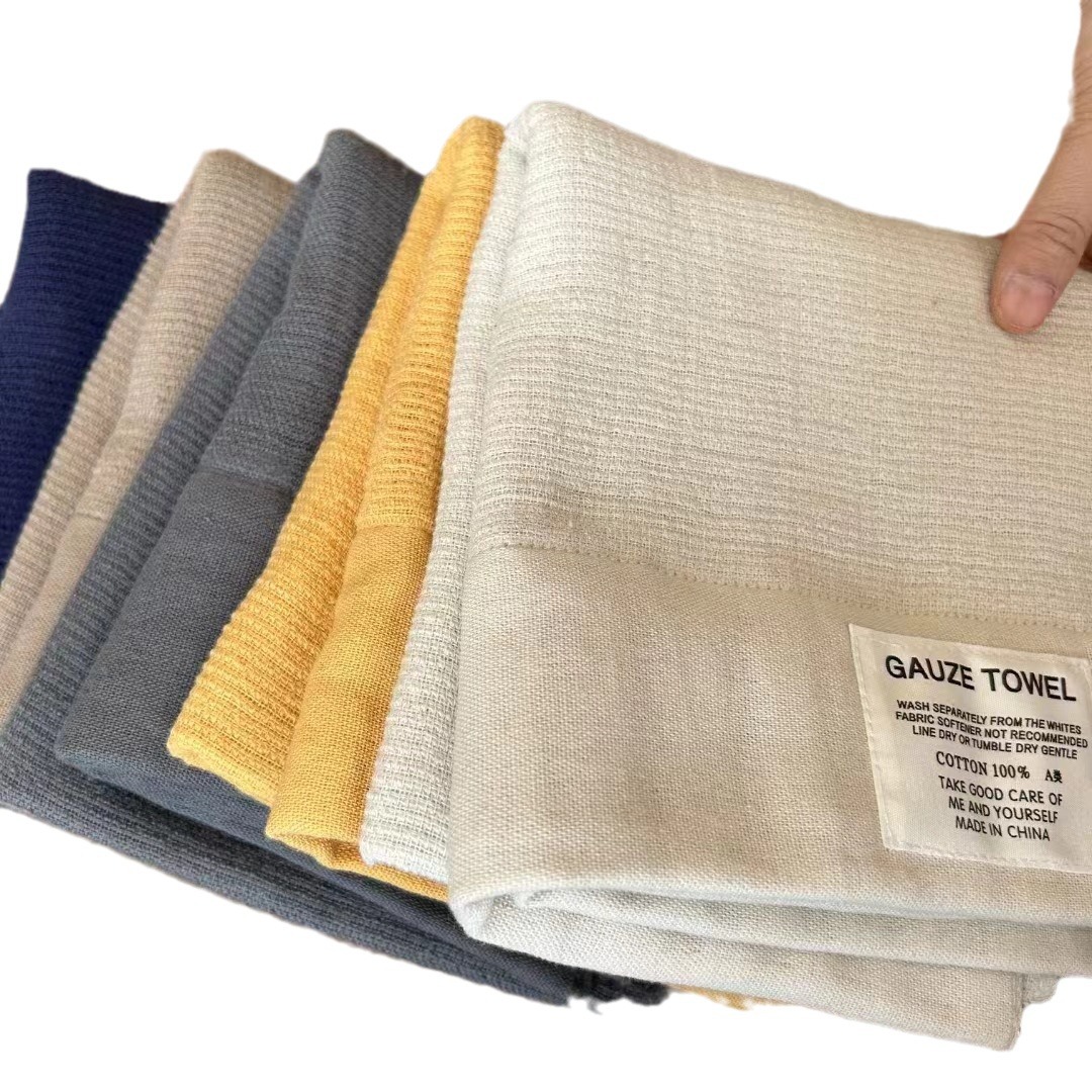 New gauze fabric labeling bath towel foreign trade logo can be ordered plain towel bath towel suit