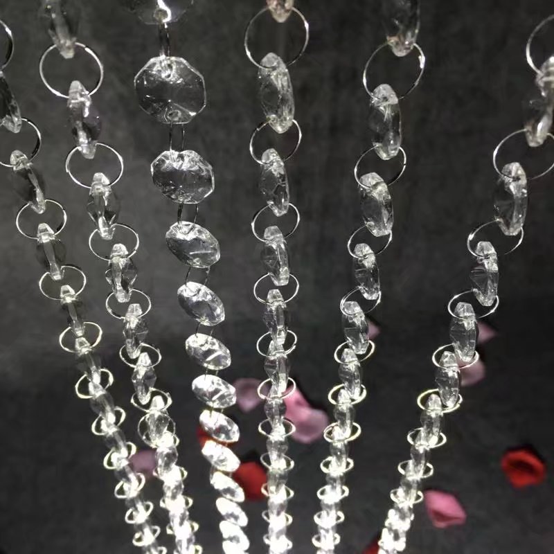 14mm Wedding Bead Chain Road Lead Bead String Wedding Live Stage Ceiling Decorative Acrylic Crystal Octagonal Bead Curtain