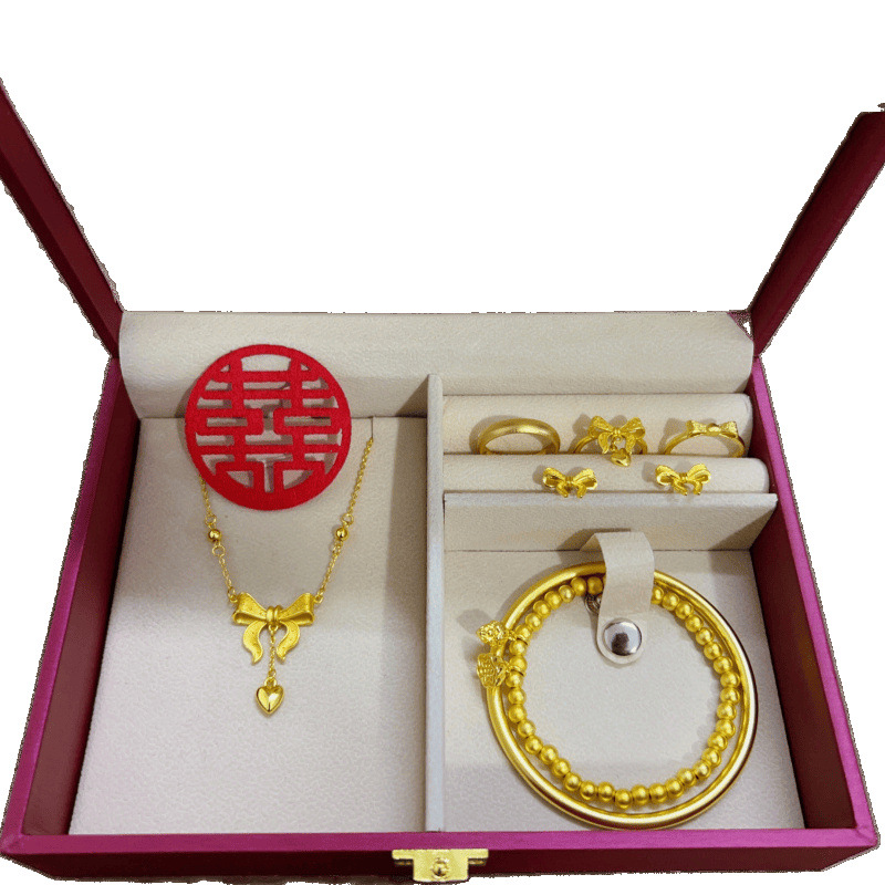 Engagement Wedding Banquet Hardware Set Table Setting Wedding Fake Three Gold Imitation Complete Set Three Gold Seven-Piece Set Fugitive Princess Girl