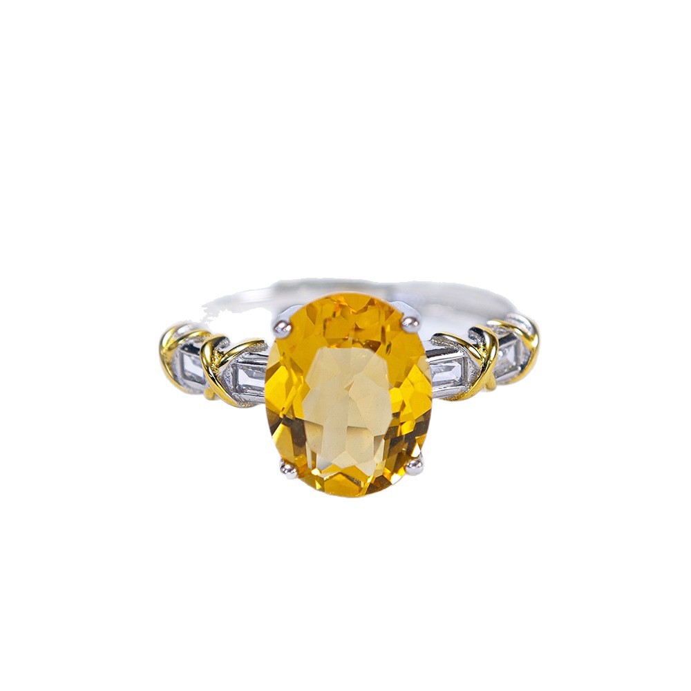 S925 Sterling Silver Oval Natural Citrine Ring Live Hot Sale New Product Casual Easiest for Match Open Ring Women