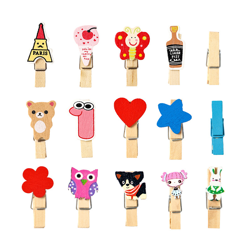 Kindergarten classroom photo wooden clip colorful cute wooden clip wall decoration hemp rope note clip suit wholesale