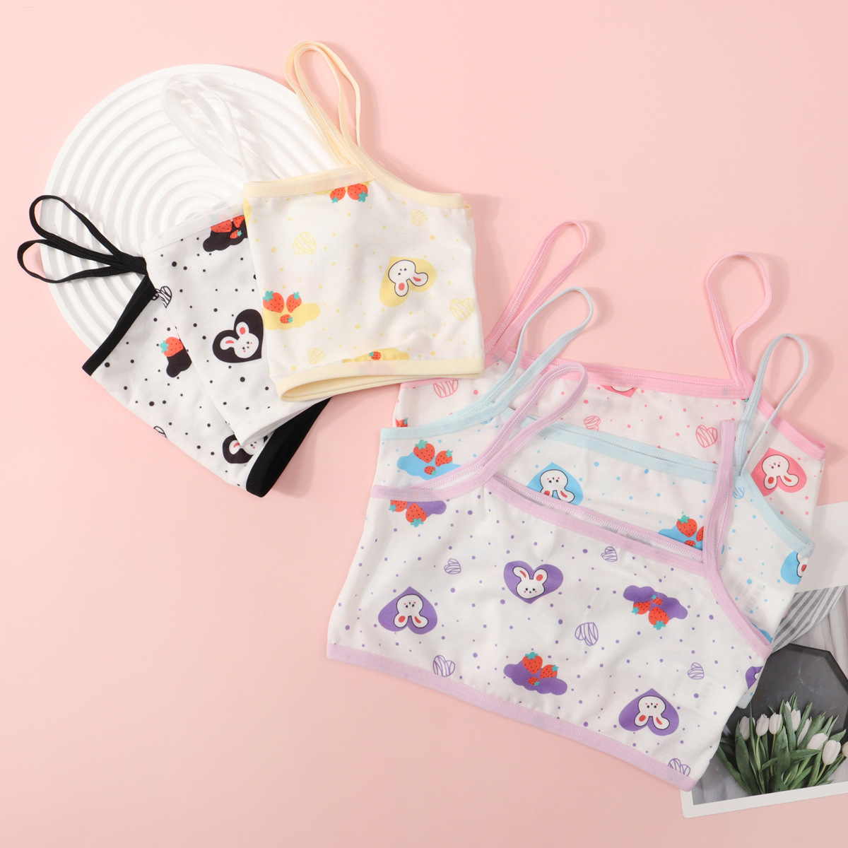 Girls' Polyester Cotton Sling Bra Girls' Developmental Small Vest for Primary School Students Tube Top Underwear for Junior High School Students and Junior High School Students