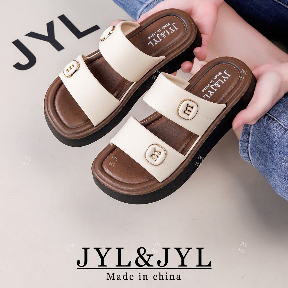 Arc De Triomphe 25 Spring and Summer New British Style Slippers for Women Thick-Soled British Leather Buckle Roman Sandals for Women