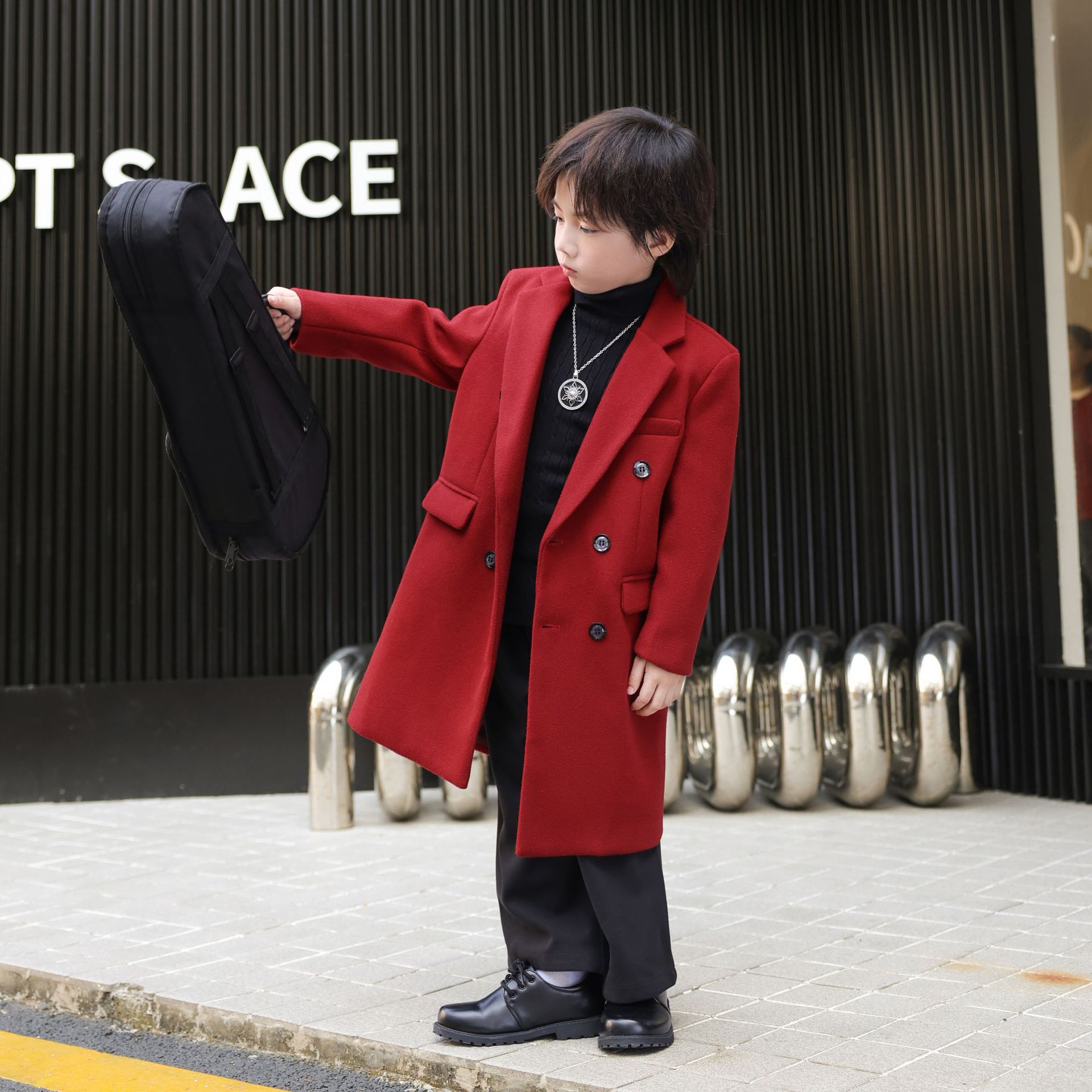 Cross-Border Autumn New Boys' Korean Style Trench Coat Children's Long Suit Trendy Jacket Children's Double-Breasted Wool Coat