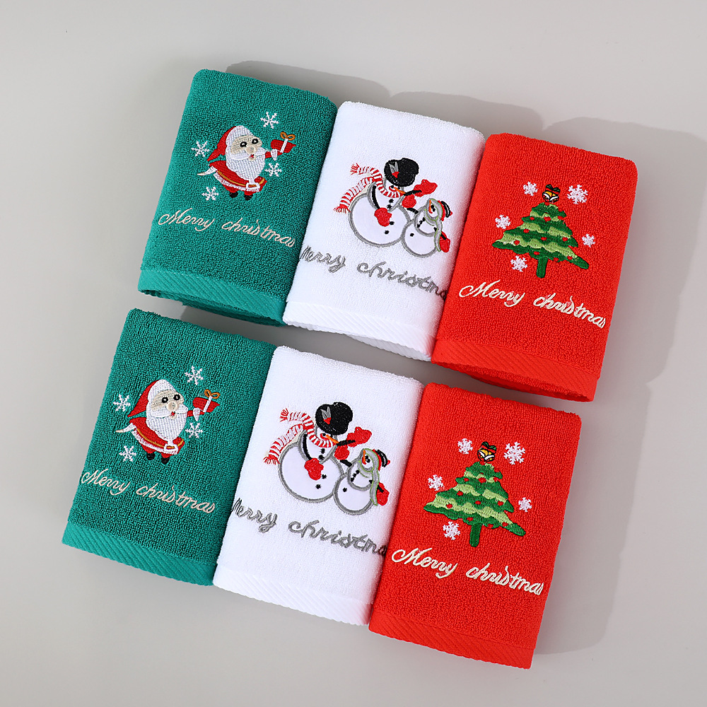 Christmas towel suit gift cotton Christmas theme embroidery towel Santa Claus foreign trade kitchen towel logo