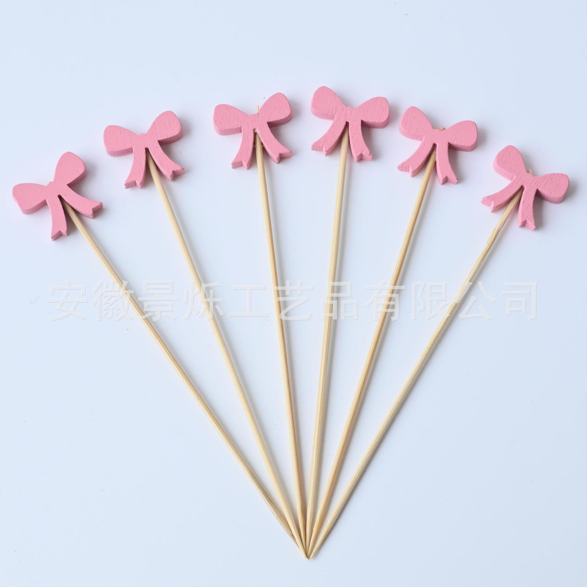 Pink solid color bow cocktail signature hamburger signature disposable bamboo stick decorative toothpick 100 PCs/bag manufacturers