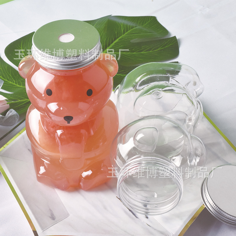 Factory spot dull bear plastic bottle bear milk tea drink cup homemade drink disposable cup violent bear