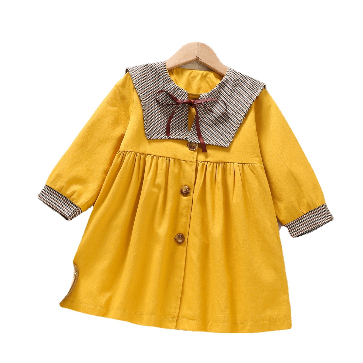 77113 Girl's Spring and Autumn Plaid Large Lapel Trench Coat Spring New Children's Girl's Spring Foreign Style Trench Coat