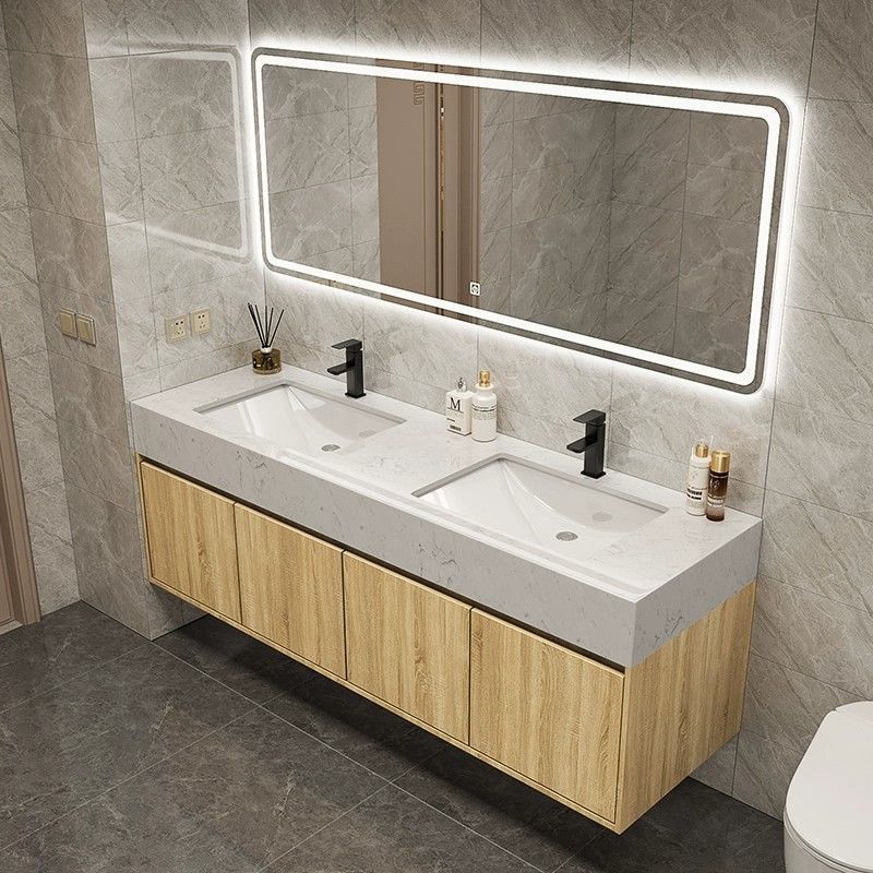 Public Restroom Double Basin Bathroom Cabinet Combination Marble Double Basin Floor-Standing Washbasin Cabinet Bathroom Set