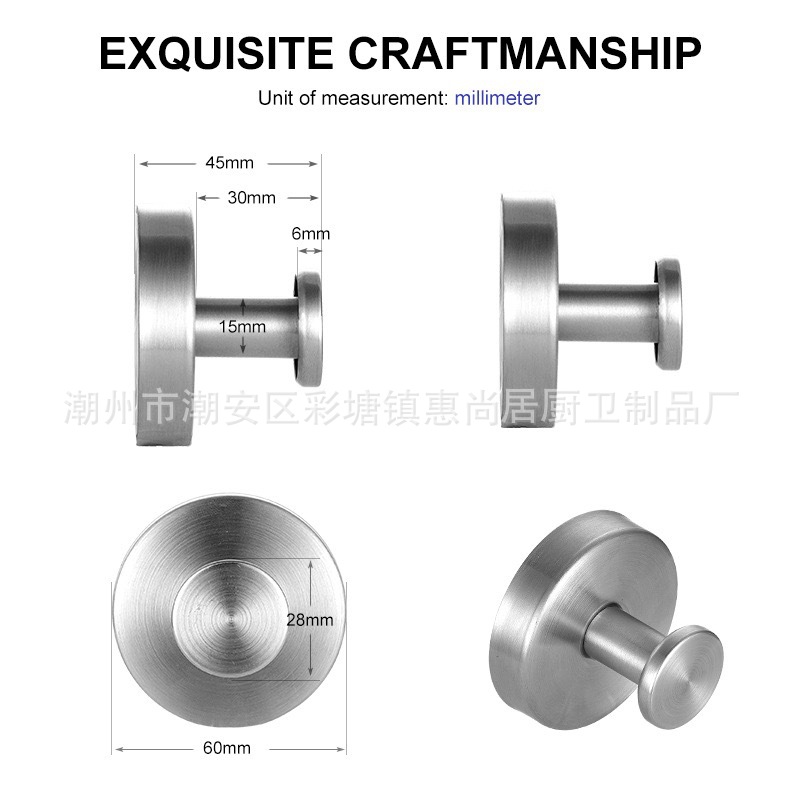 Cross-Border Stainless Steel Suction Cup Hook, No Punching, Traceless Adhesive Bedroom Coat Hook, Nordic Hook, Bathroom Nail-Free Hook