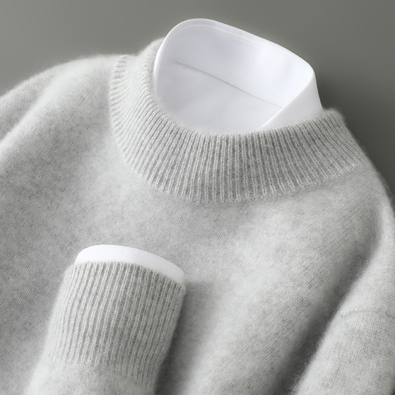 100% Pure Wool Sweater Men's Autumn and Winter Half Turtleneck Thickeneded Soft Waxy Loose Pullover Knitted Bottoming Sweater Cashmere Sweater