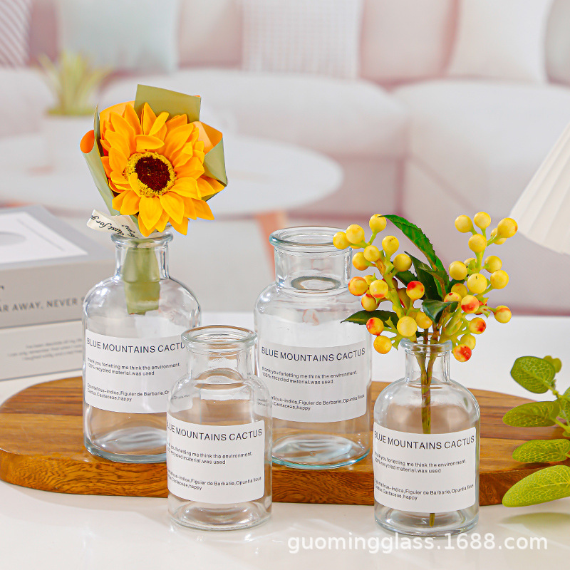 in stock European-style Transparent Glass Vase Hydroponic Vase Brown Dried Flowers Small Vase Shooting Props Reagent Bottle