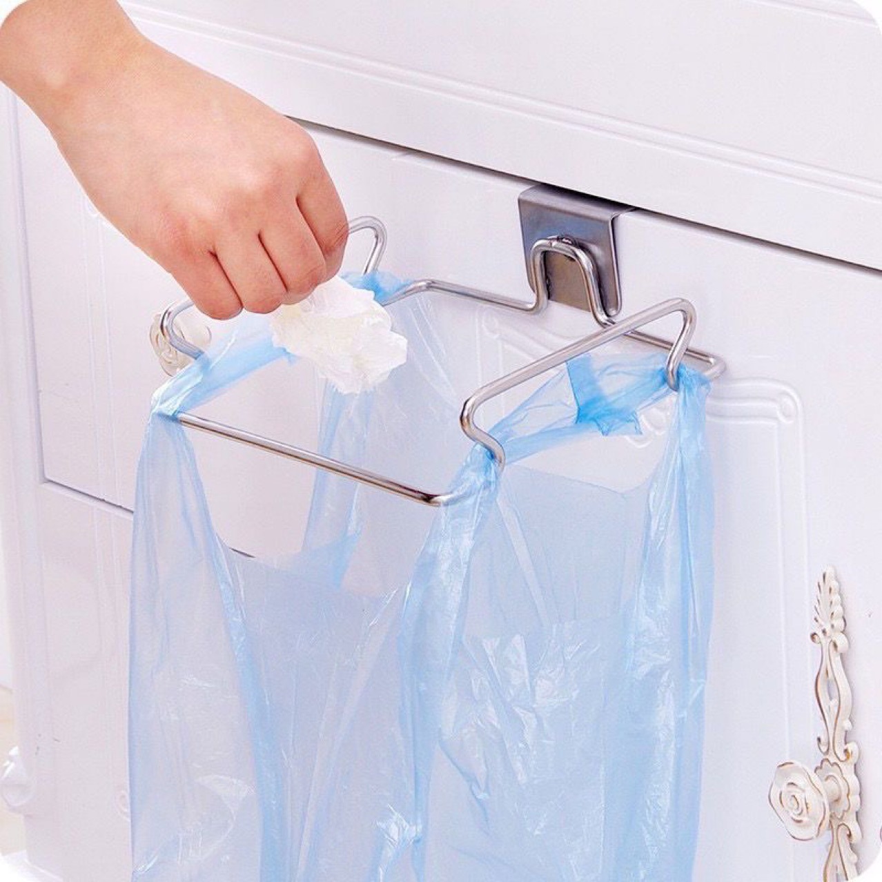 # Stainless steel garbage bag storage hook kitchen cabinet bracket hanging support shelf portable garbage rack