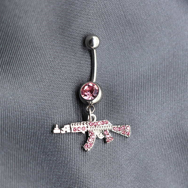 Gaby European and American Cross-border Gun-shaped Geometric Small Pendant Umbilical Ring Umbilical Nail Human Body Piercing Jewelry Diamond Full Diamond Umbilical Buckle