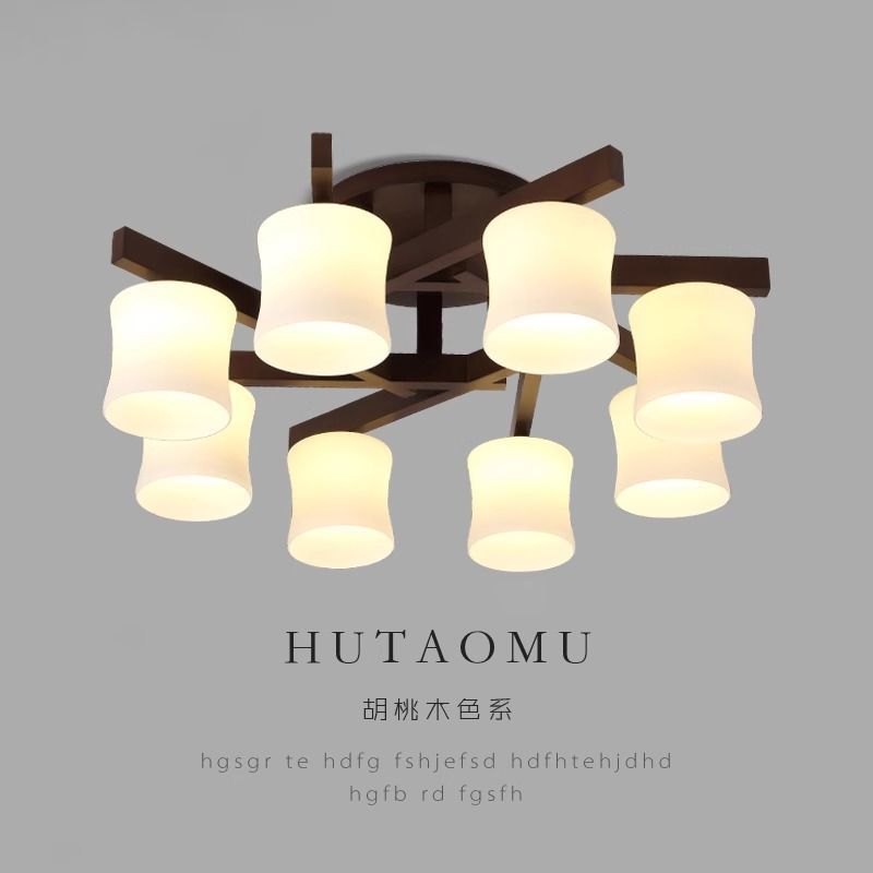 Современная простая новая китайская стильная потолочная лампа для гостиной, цвет орех, массивное дерево, лампа для спальни с стеклянным абажуром