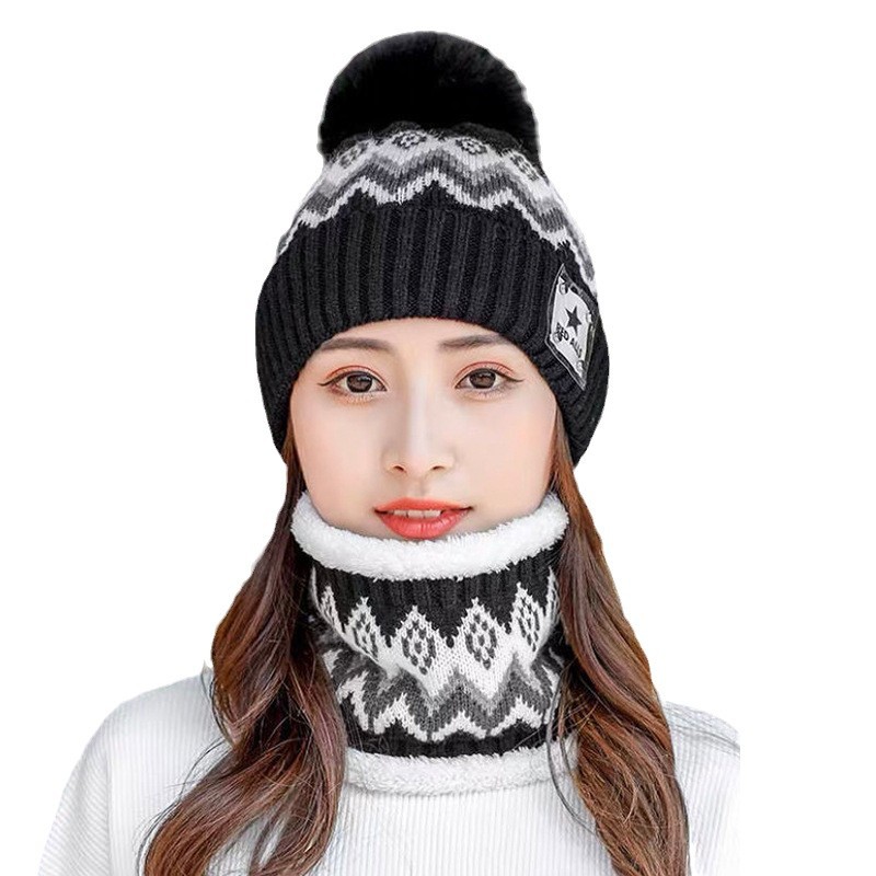 Hat Autumn and Winter Korean New Ear Protection Wool Neck Cap Women's Thickened fleece-lined Cold-proof Warm Winter Cycling