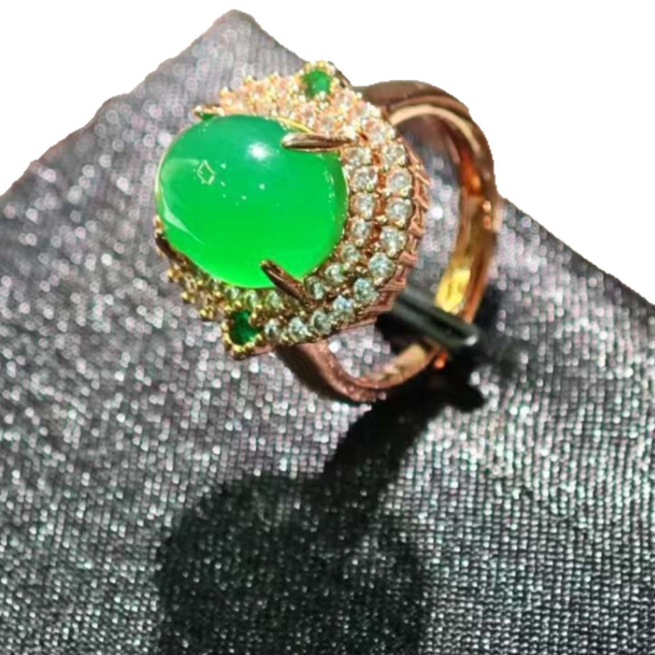 Factory Wholesale Natural Agate Chrysoprase Ring for Men and Women, Diamond Luxury Inlaid Jade Ring