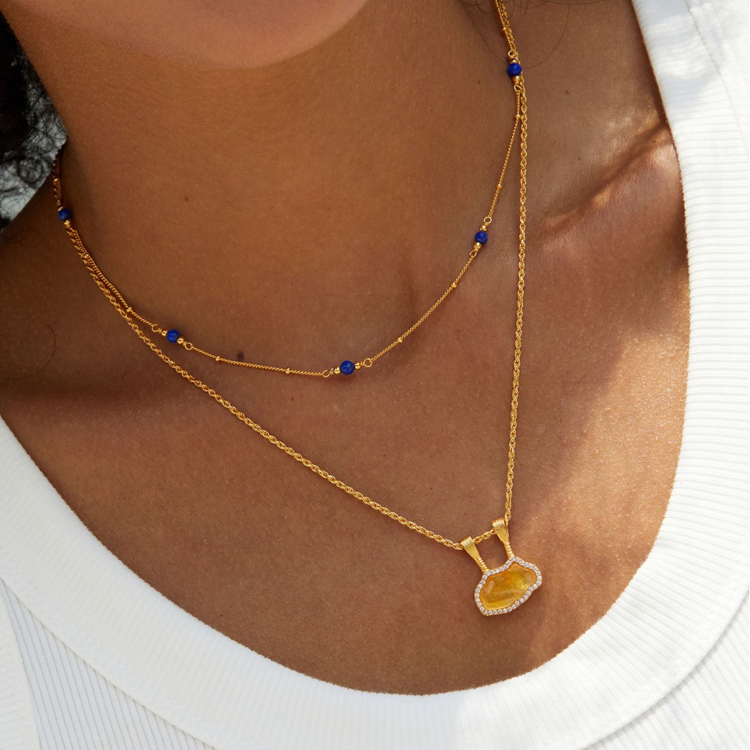 S925 Silver Natural Citrine Necklace Design Retro French Accessible Luxury Niche High-Quality Silver Jewelry Women's Twist Chain