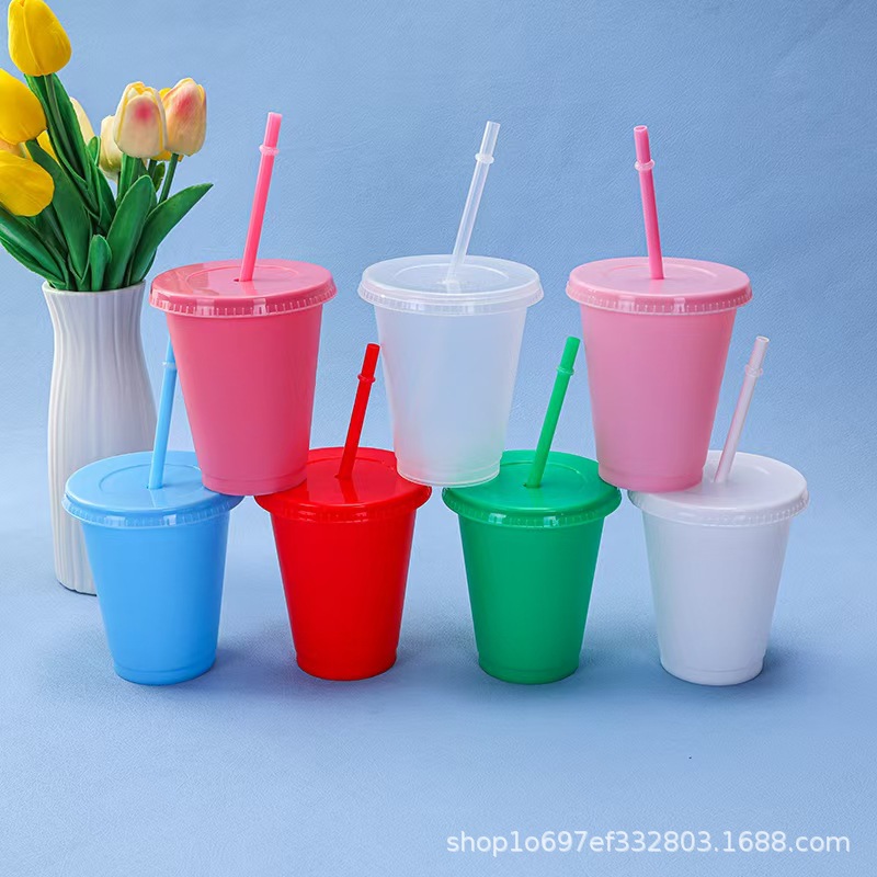 Factory Direct Cross-Border Popular Plastic Pp Single-Layer 475ml Straw Cup Creative Fashionable Compact Milk Tea Cup