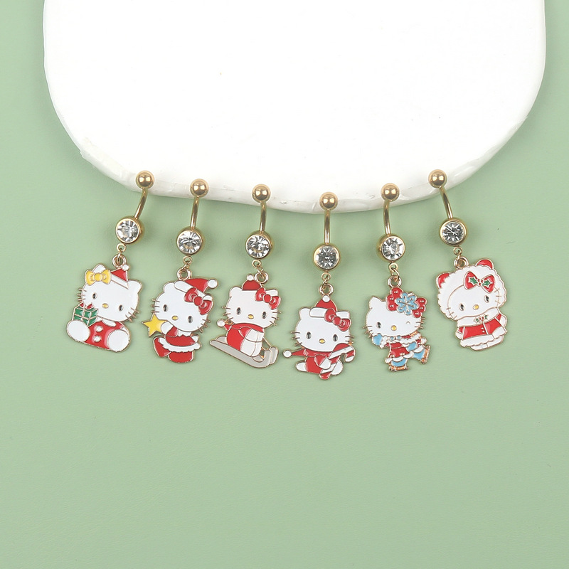 in stock Sanrio belly button ring puncture jewelry European and American popular stainless steel belly button nail Christmas Hello Kitty navel ring