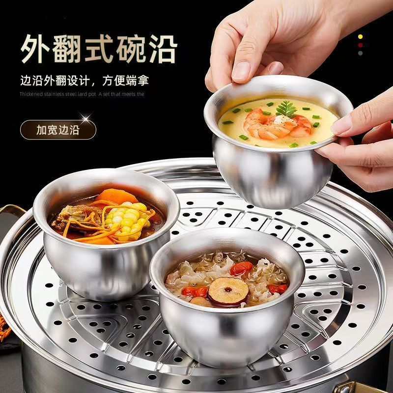 Special Steamed Egg Bowl for Egg Custard 316 Stainless Steel Steamed Vegetable with Lid Household Stew Cup High Temperature Resistant Baby Steaming Bowl