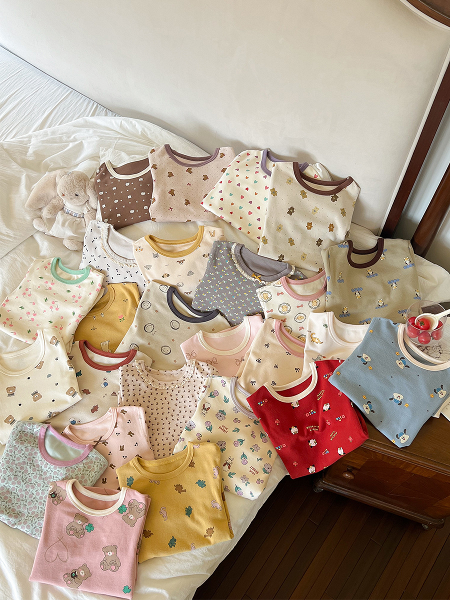 Aimobeibei Children's Pajamas for Boys and Girls, High-Quality Seamless Class a Autumn Clothes, Wool Stretch Cartoon Loungewear