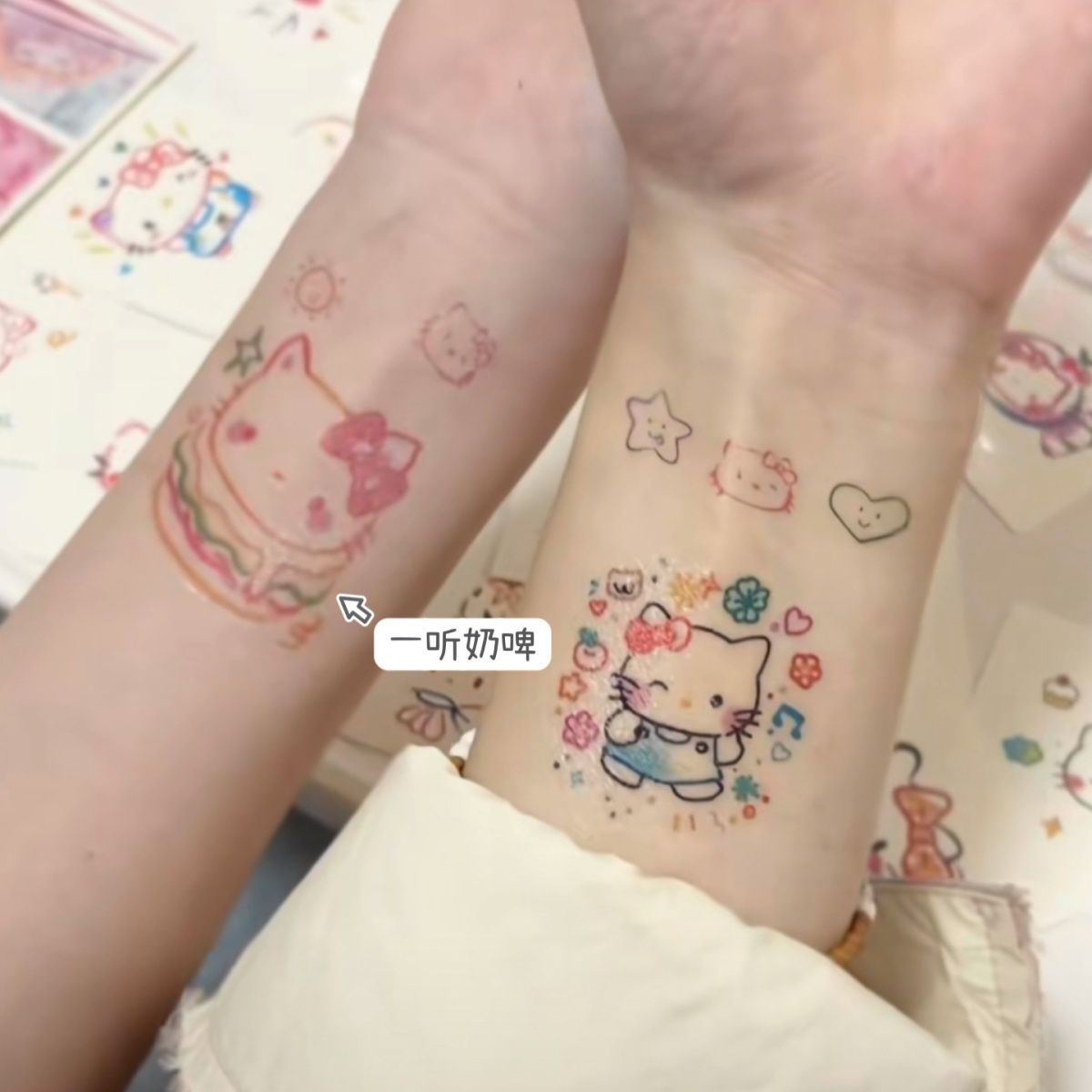 HelloKitty Cat Color Tattoo Sticker Simple Cute High-end Sense Ins Internet Popular Waterproof Hello Kitty Tattoo Sticker
