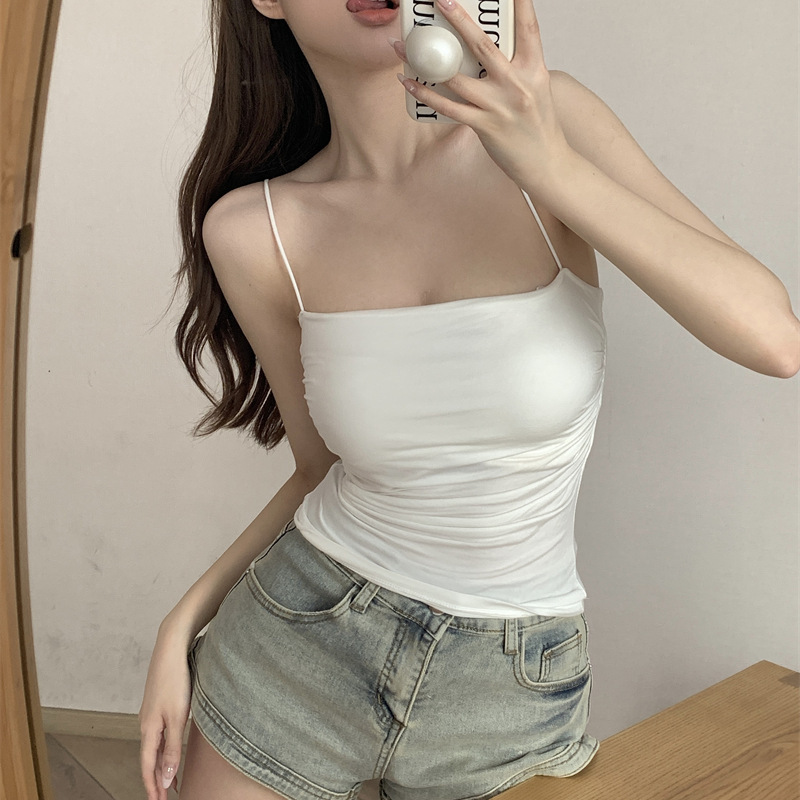 Pleated Suspenders Vest with Chest Pad Strapless Beautiful Back Sexy One-Piece Spice Girl No Steel Ring Inner Base Top