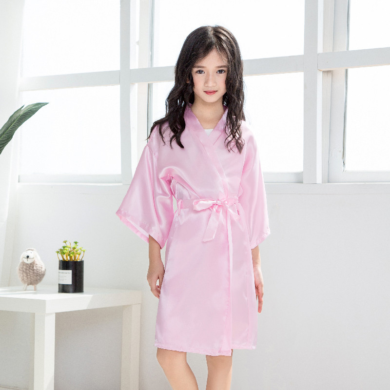 Foreign Trade Children's Solid Color Silk Lace-up Nightgown Unisex Show Robe for Men and Women