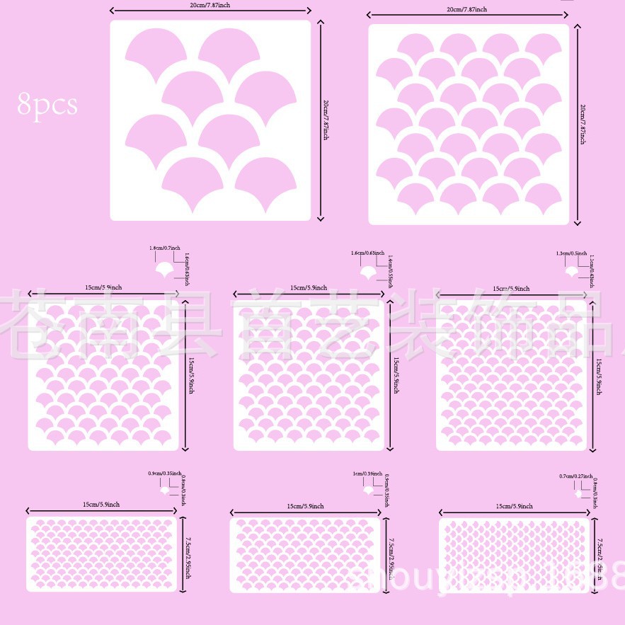8 Pieces of Mermaid Scale Templates, Face Makeup, Hand Painting, Cut Out Fish Scale Grids, Masking Spray Painting DIY