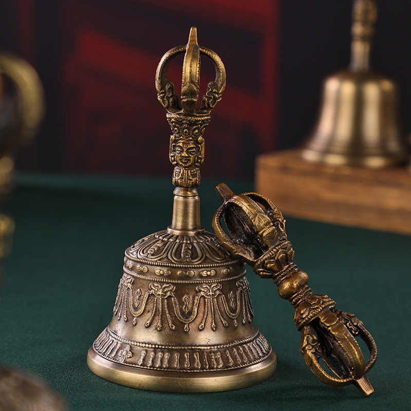 Xizang King Kong Bell and Pestle Nepal Imported Five-strand Bronze Bell Sound Crisp Echo Long-term Large, Medium and Small
