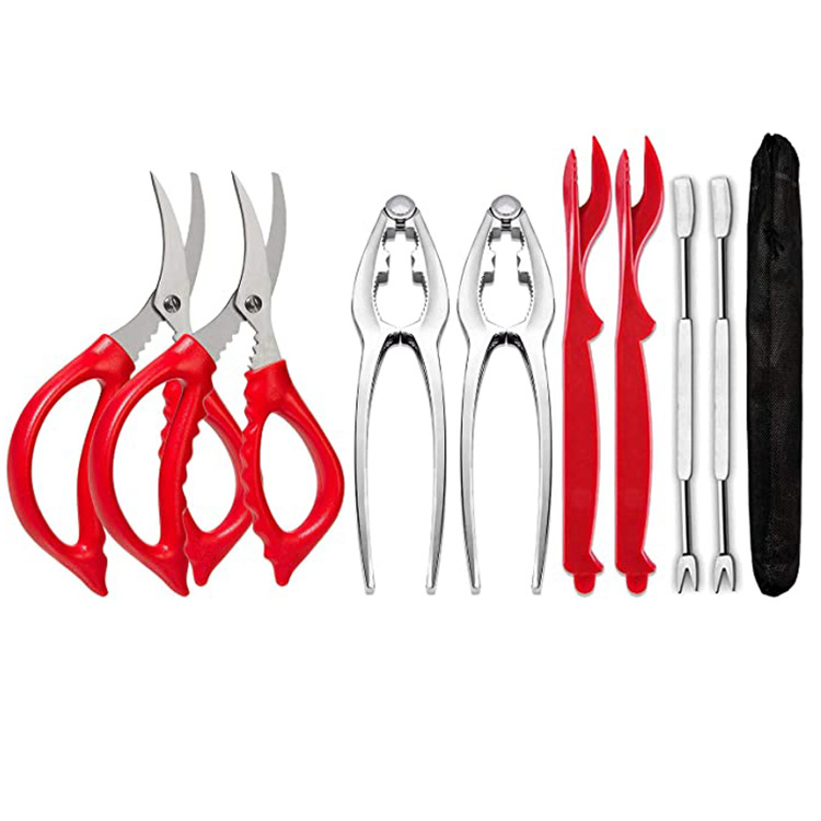 Горячие продажи зарубежного производителя, 9-предметный набор инструментов для креветок и крабов, иглы для крабов из нержавеющей стали, двойные столовые приборы с сумкой для хранения