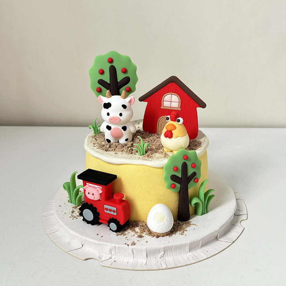 Фермерский Трактор Копилка Свинья Цыпленок Яйцо Куклы Украшения Фруктовое Дерево Торт Декорация Корова Яйцо Дом Кросс-Бордер