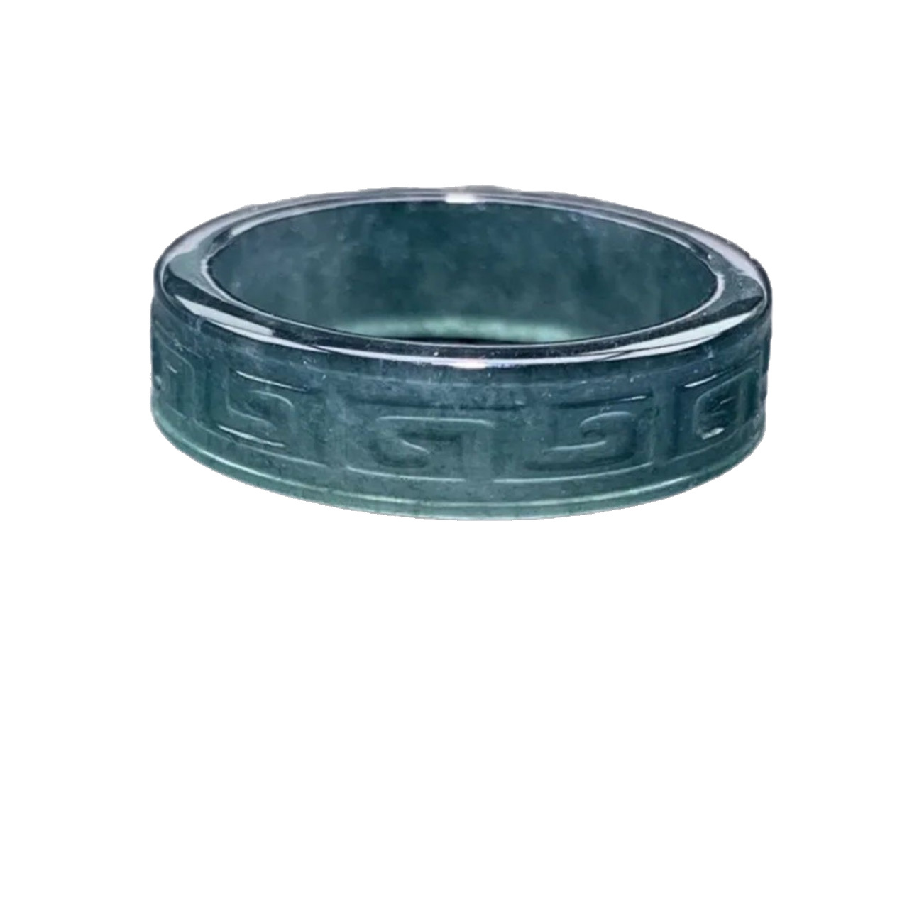 Original Natural A-Grade Jadeite Blue Water Antique Pattern Square Ring Ice Jade Men's and Women's Jade Ring Stylish