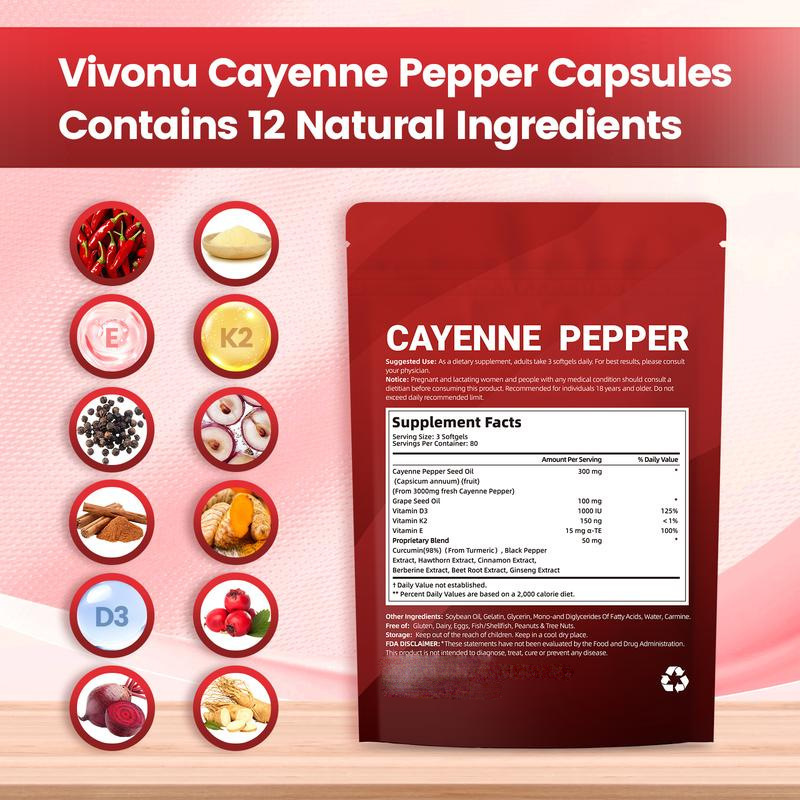 Cross-Border In-Stock Vitamin D3+K2 Capsules Cayenne Pepper Chili Capsules 240 Capsules Direct Sales from the Source Tk
