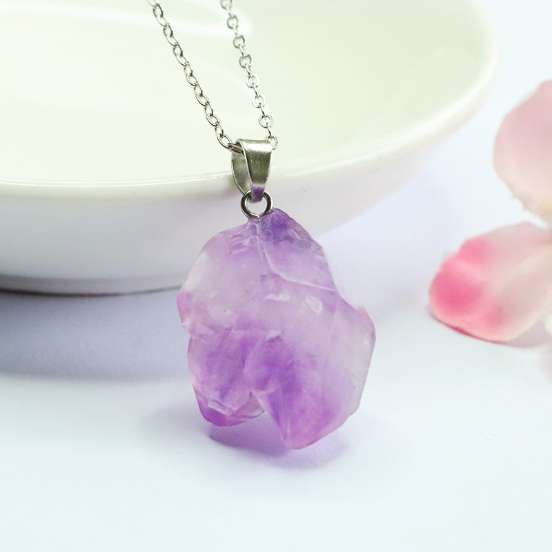 Guan Yu Natural Amethyst Raw Stone Pendant Irregular Crystal Cluster Necklace Live Broadcast Benefits Wholesale S5042601