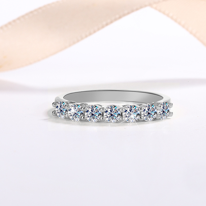 D Color Moissanite S925 Silver Ring Female Seven Princess Stacked Row Ring Diamond Ring Stacked Fashion Ring Supply Wholesale