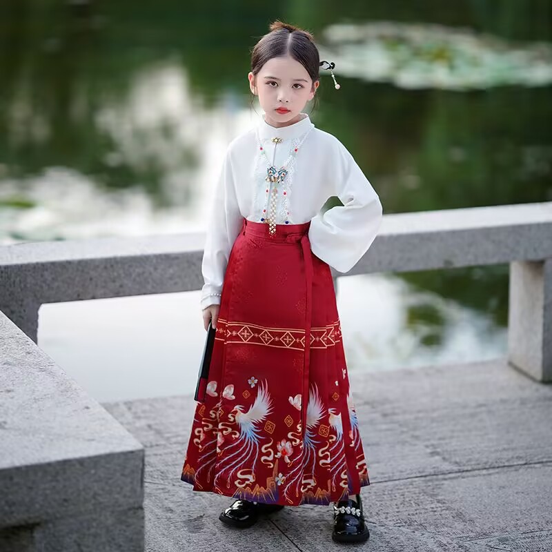 Chinese style girls' vest skirt suit improved ancient style little girl Ming Tang suit children's Chinese clothing Hanfu New