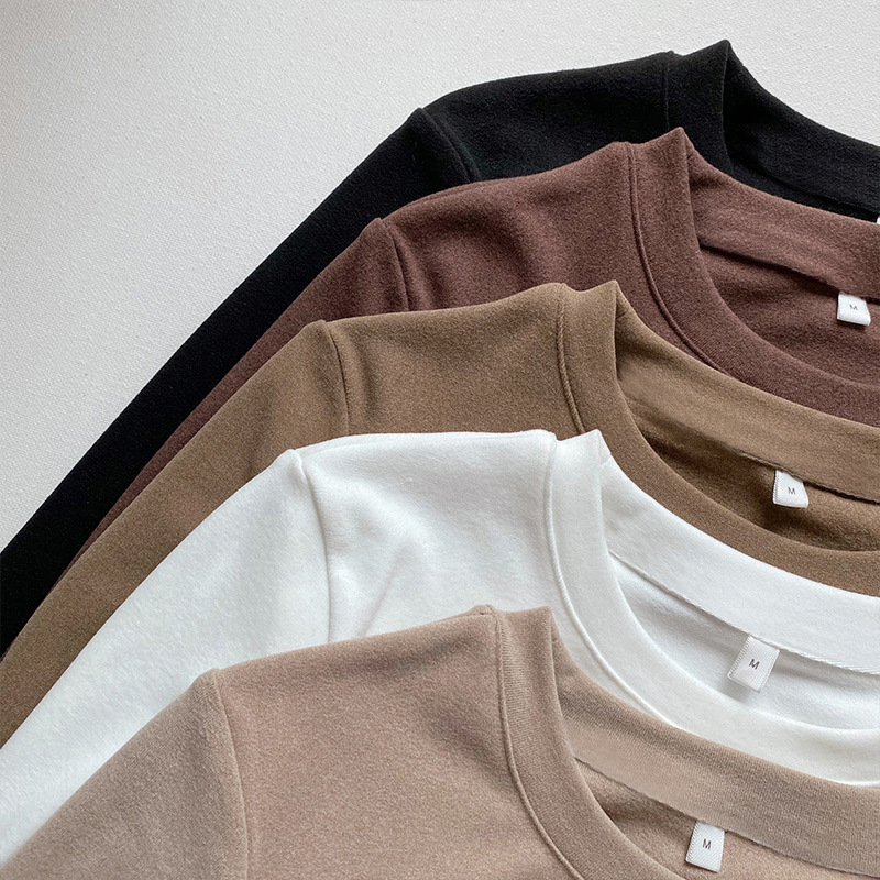 Футболка Derong для женщин осень-зима 2025 нового slim fit стиля, стильная фланелевая футболка, универсальный длинный рукав, внутренняя топ-футболка