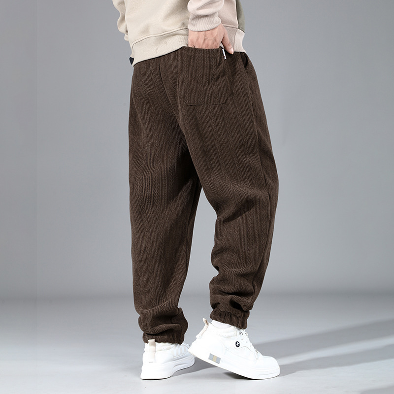 Plus-Size European Cotton Velvet Wheat Ear Pattern Jacquard Pants for Men, Spring and Autumn 2025 New Style, Youth Drape Casual Sweatpants