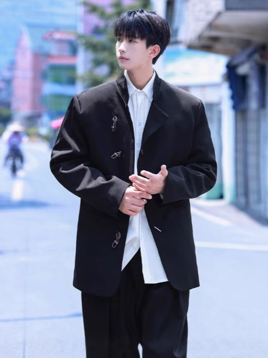 A High-End Shoulder-Padded Tunic, New Chinese-Style Suit Jacket, Men's Niche Design Chinese-Style Suit