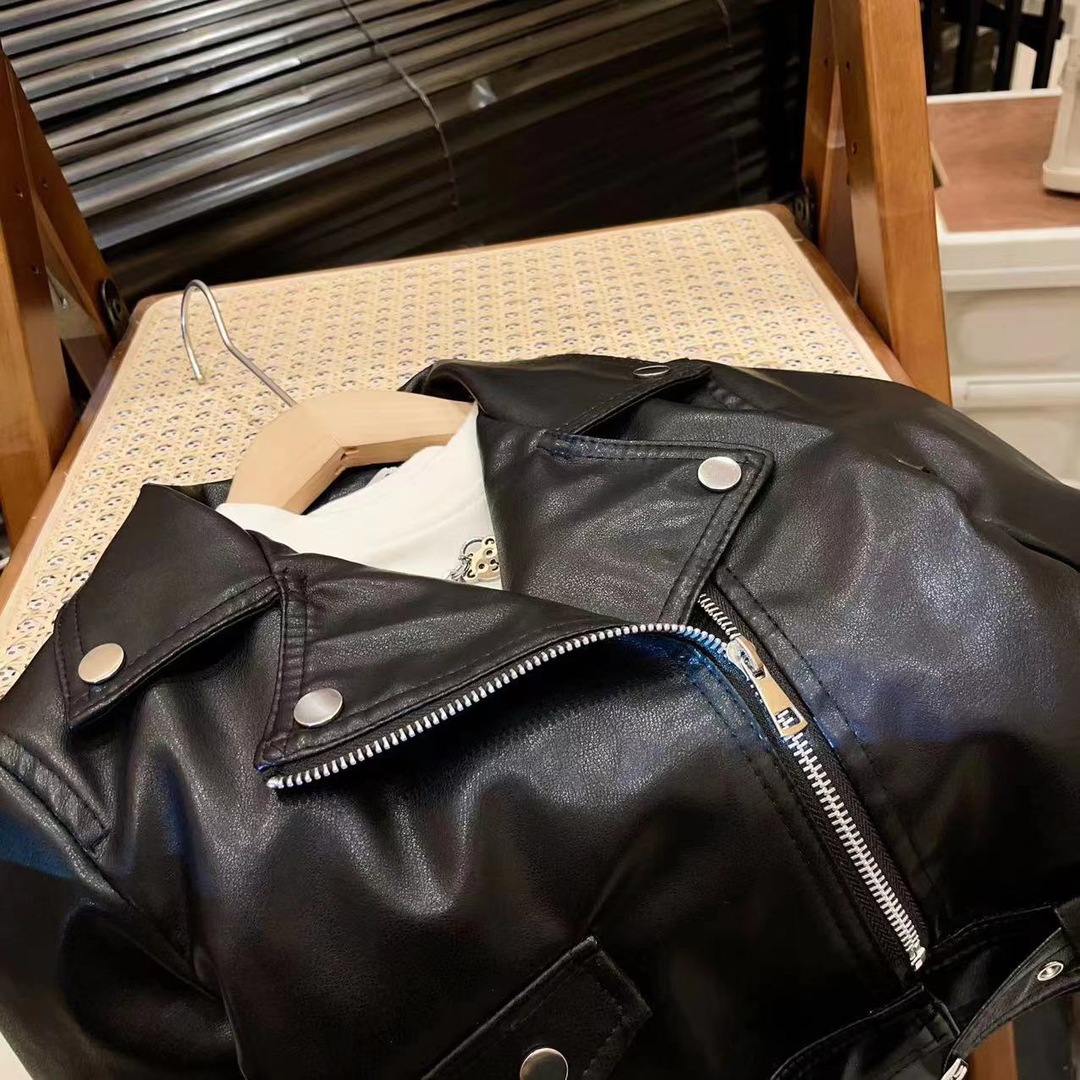Children's Leather Jacket 2025 New Style Girls' Leather Jacket Fashionable Street Motorcycle Jacket Foreign Trade Children's Clothing Top