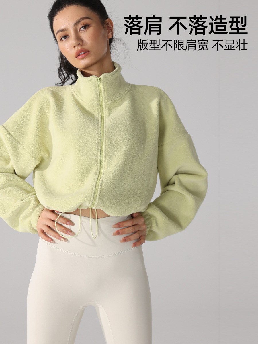 Women's Long-sleeved fleece-lined Thickened Windproof Lamb Yoga Running Suit