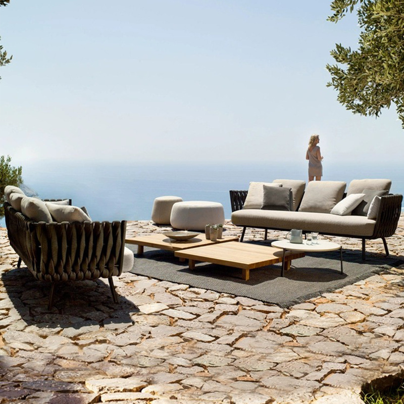 Outdoor Sofa Courtyard Outdoor Balcony Rattan Chair Rattan Sofa Waterproof Sun Protection Open-Air Leisure Table and Chair Garden Furniture