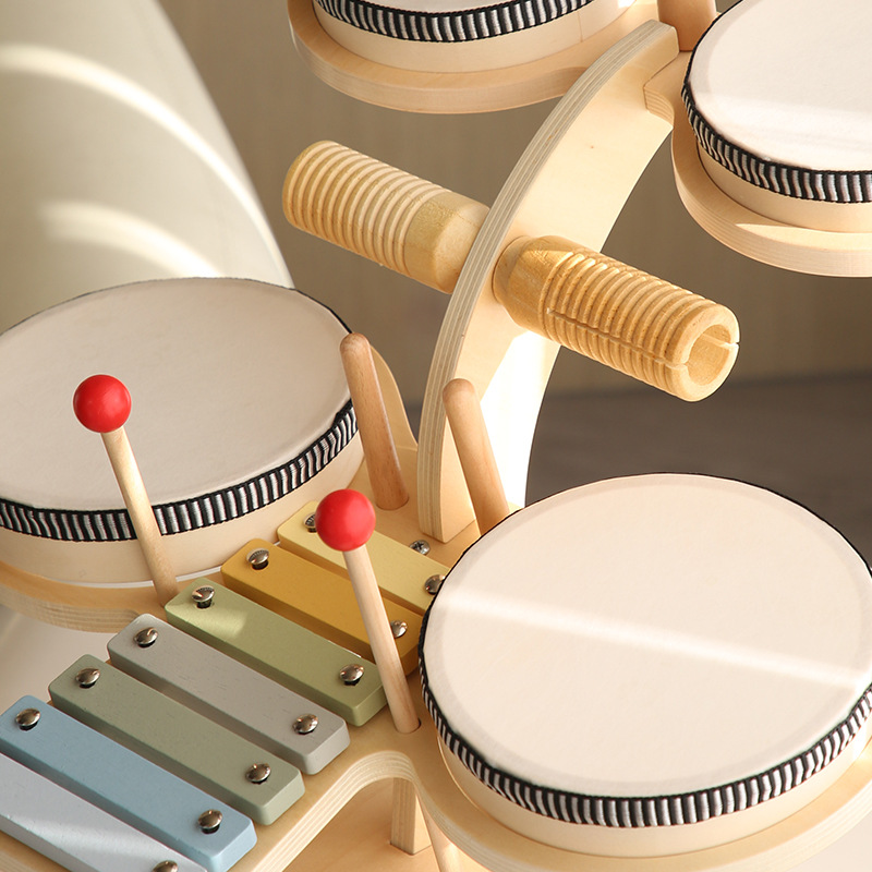 Cross-Border Children's Wooden Orff Musical Percussion Instruments, Drums, Gongs, Baby Hand Drums, Educational Toys