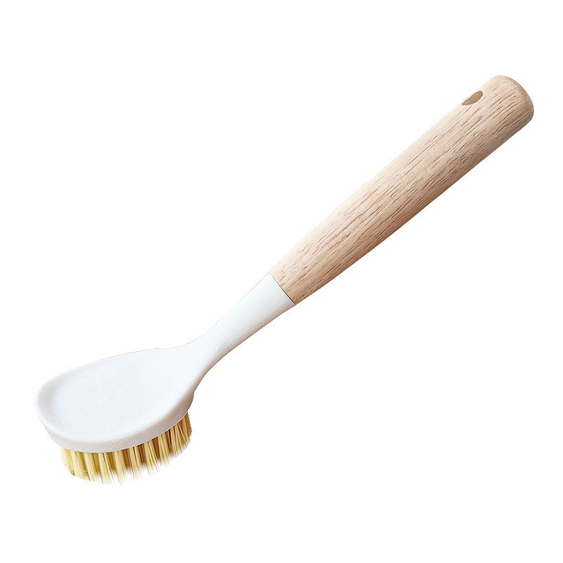 Pot Brush with Wooden Handle, Household Kitchen Cleaning Brush, Non-Damaging to Pots, Non-Stick Oil, Pot and Dishwashing Tool, Long-Handle Cleaning Brush